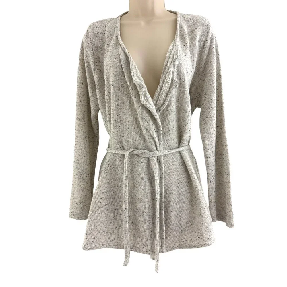 Purejill J. Jill Gray Tie Waist‎ Waterfall Cardigan Sweater w/Pockets Size MP
